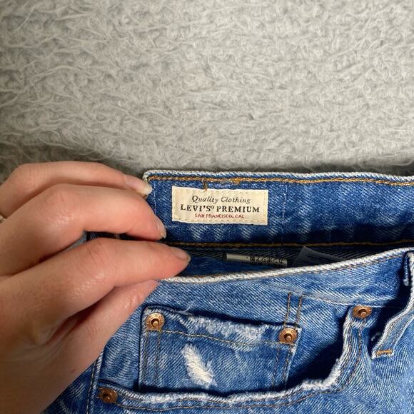 Levis 501 womens BIG E high waisted jean denim shorts distressed button fly 26 - Picture 7 of 11